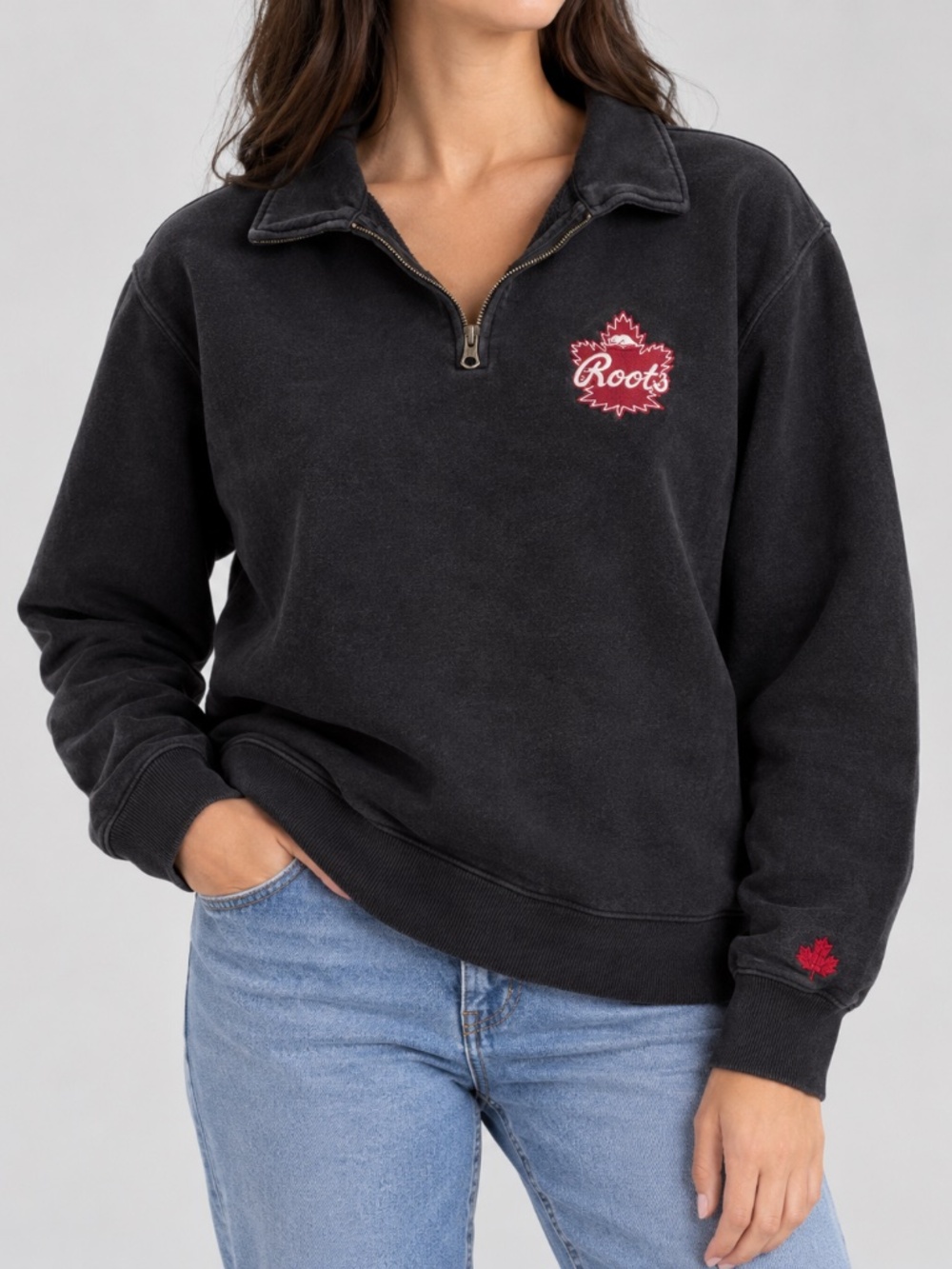 Vintage Roots 73 Athletics 1/4 zip black sweater, women’s large